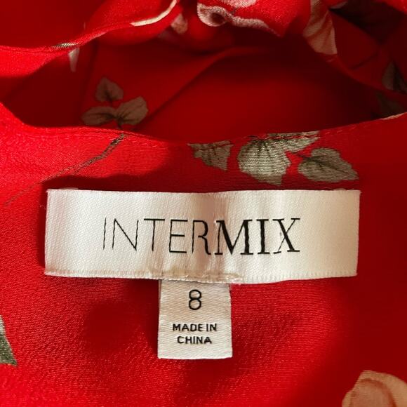 Intermix Silk Red Floral Mini dress flower shift cut out back ties bow twee sz M - Picture 4 of 13